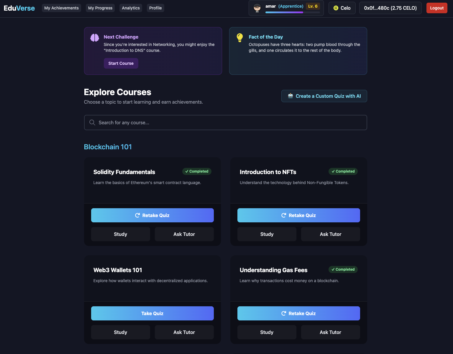 EduVerse Dashboard on a desktop computer